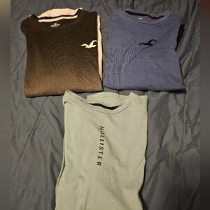 3 Hollister Shirt Men's S Blue California Logo Graphic Tee Long Sleeve Crew Neck